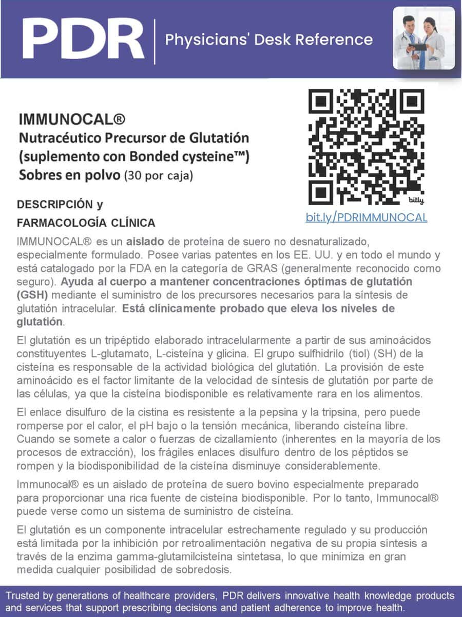 Primera página del documento PDR Immunocal con introducción y descripción general del suplemento.