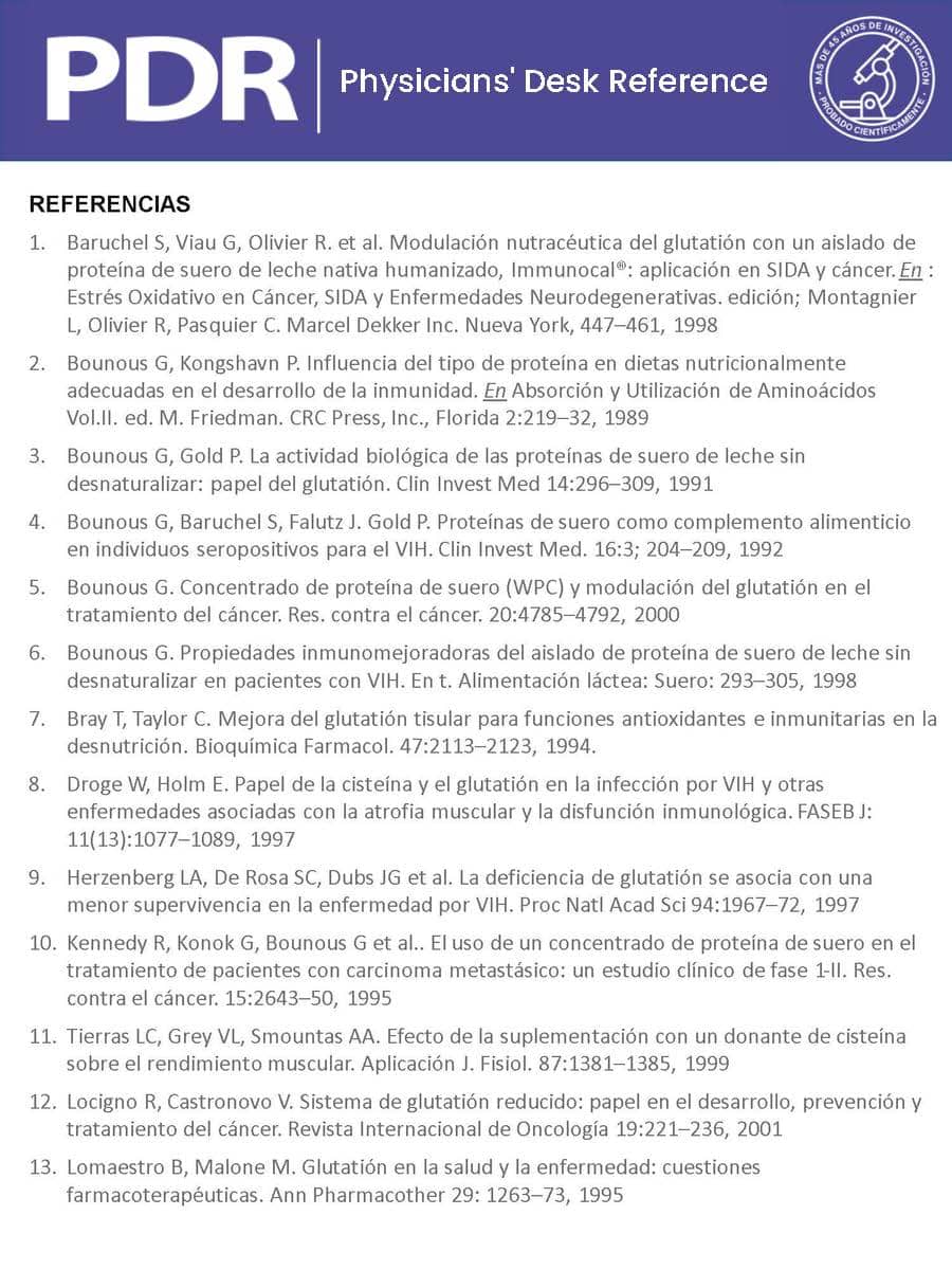 Cuarta página del documento PDR Immunocal con introducción y descripción general del suplemento.