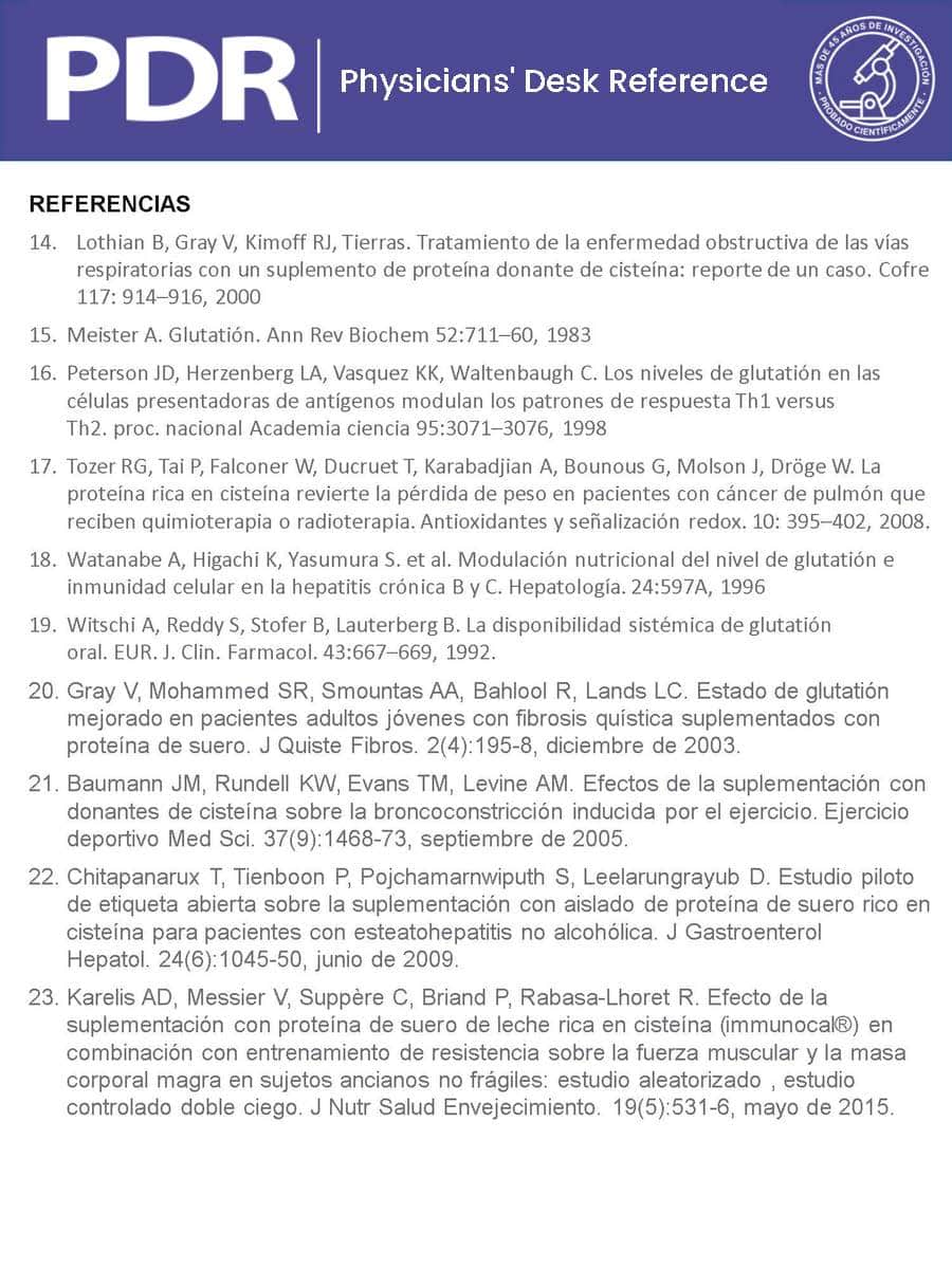 Quinta página del documento PDR Immunocal con introducción y descripción general del suplemento.